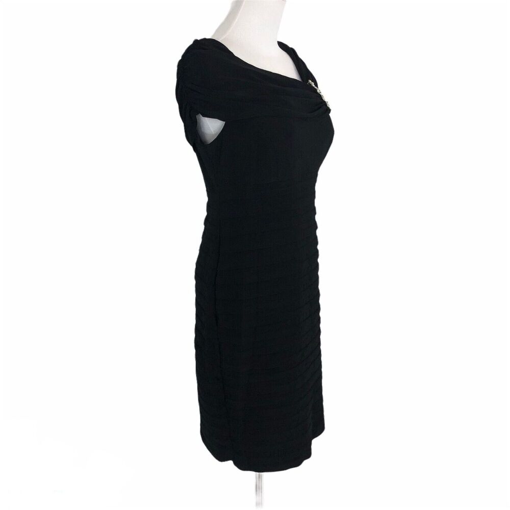 Scarlett Elegant Evening Sheath Dress Knee Length Ruched Boat Neck Sz 6 Black - Picture 8 of 10